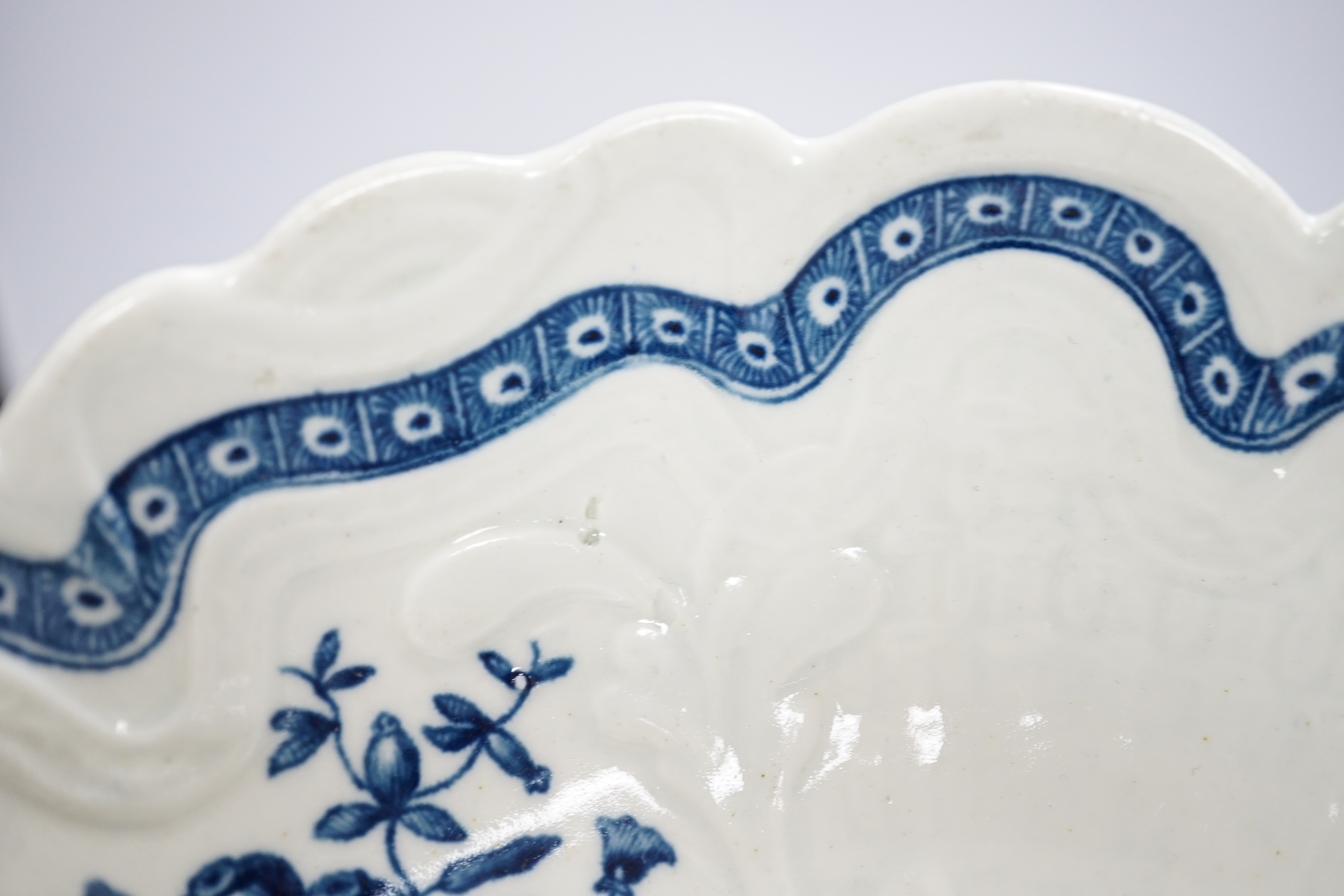 A Worcester Natural sprays junket dish c.1765, 23cm in diameter